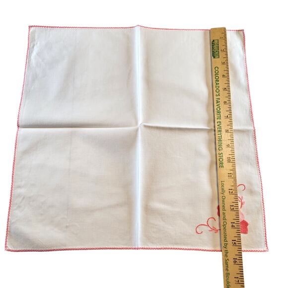 Pink Floral Embroidered Cloth Napkins 17" Vintage Cotton Set of 4 Rose - Picture 8 of 14